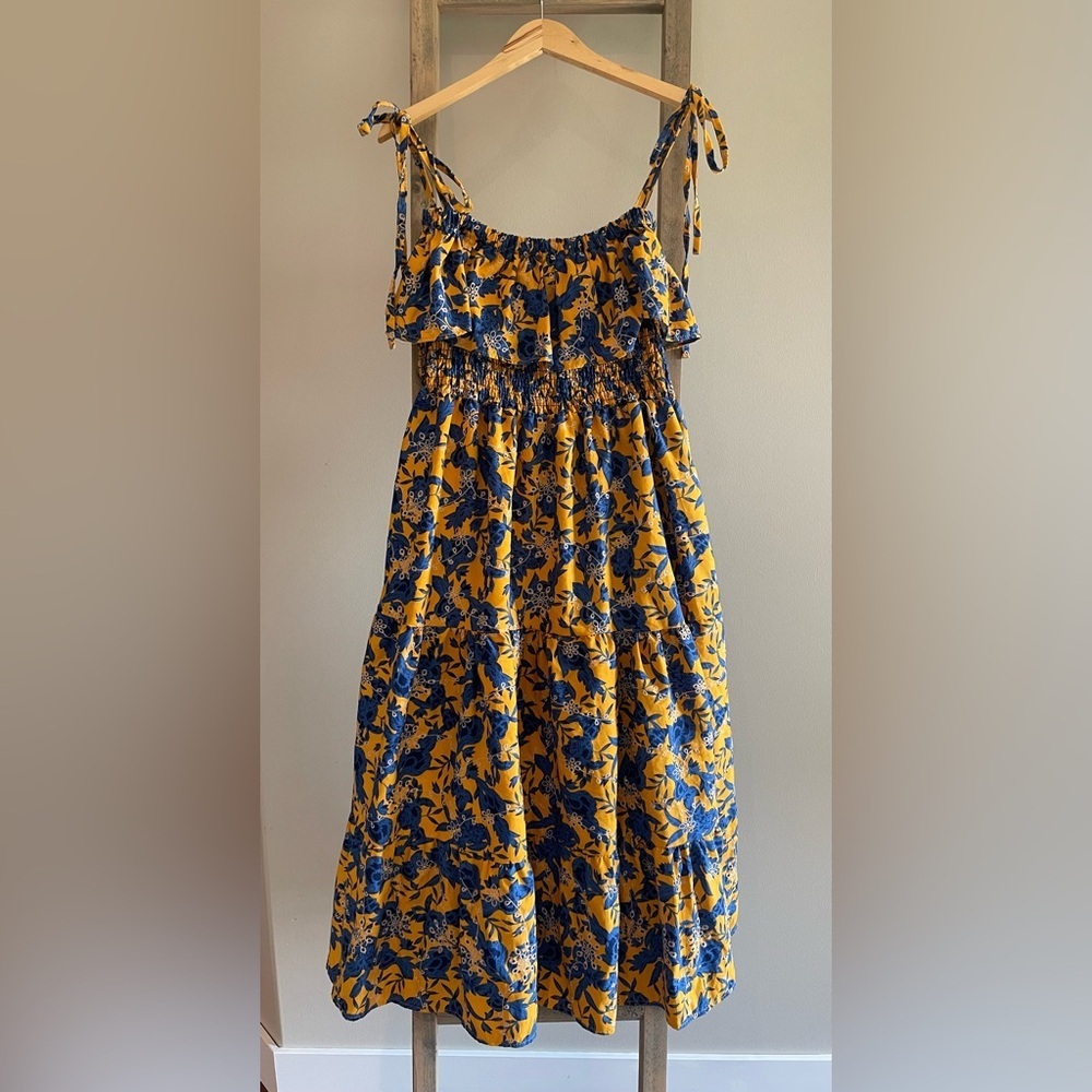 Floral Yellow and Blue Ruffle Dress